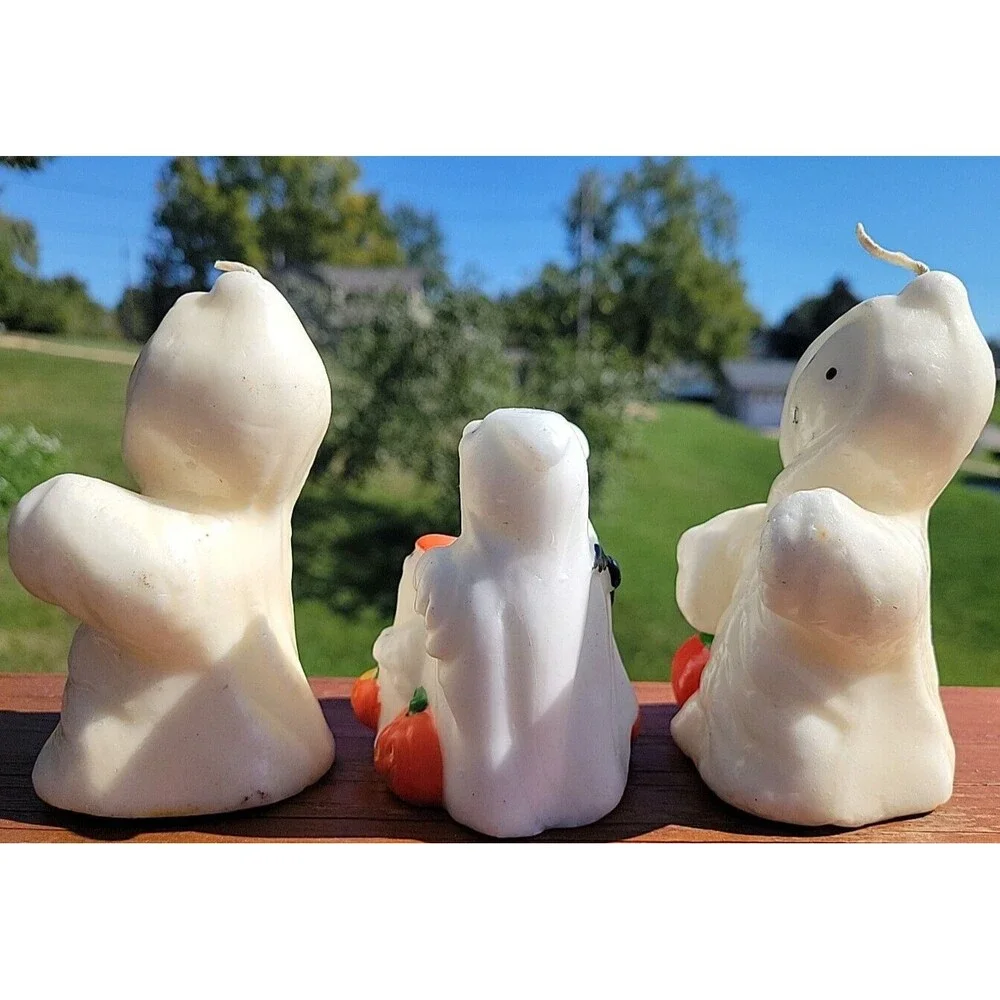 Lot of 3 Vintage Ghost Candles Glow in the Dark Family Ghost Jack O Lantern